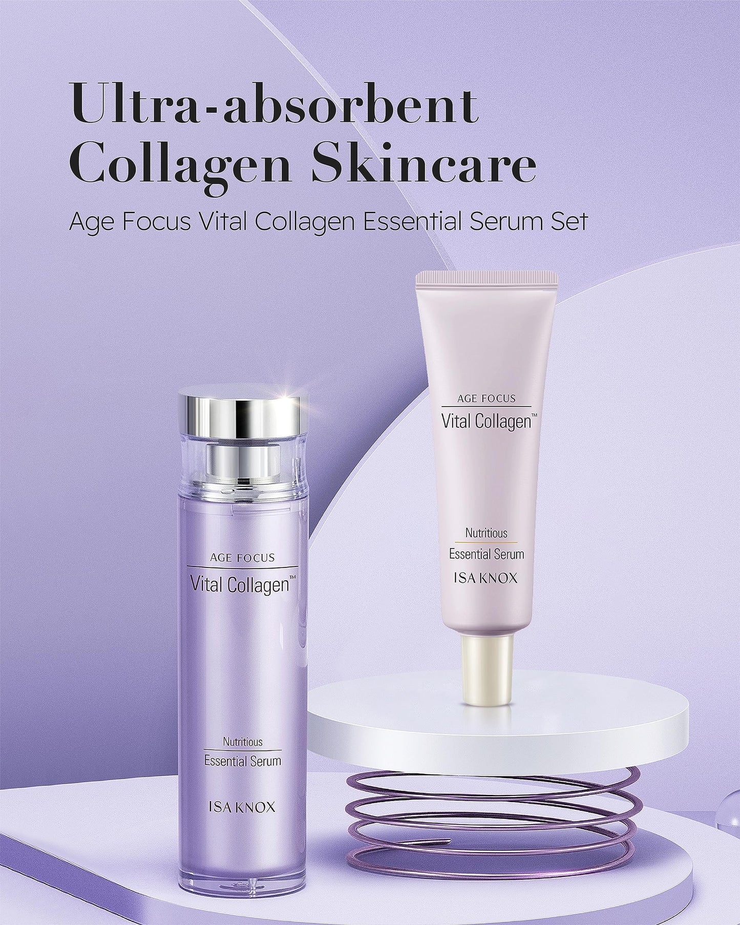 ISA KNOX AGE FOCUS VITAL COLLAGEN Essential Serum (2.4fl oz) - Korean Skin Care, Ampoule by LG Beauty. Hydrolyzed Collagen, Vitamins C, B12 & E
