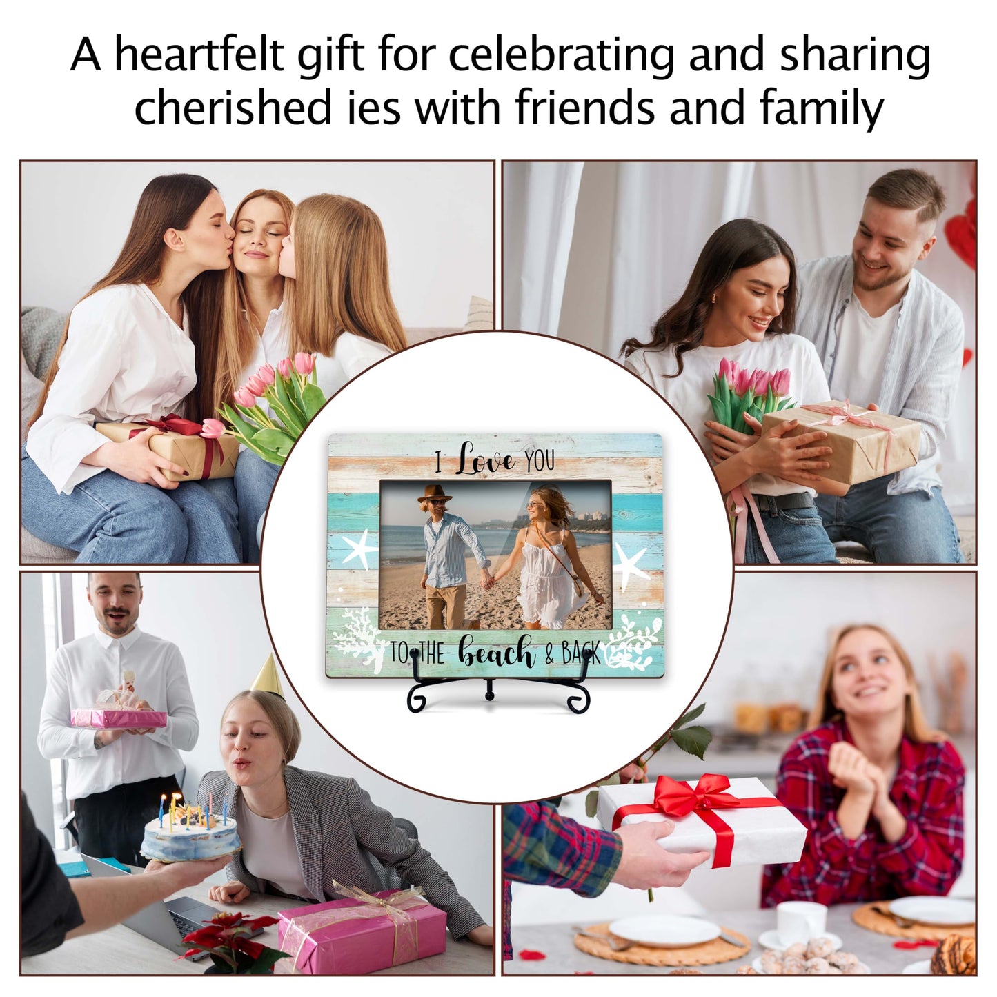 HJLLOQR Beach Picture Frame, Wedding Gift, Couple Photo Frame, Beach Travel Honeymoon Picture Frames 4X6 In, Engagement Gifts for Couples, Newlyweds -B01