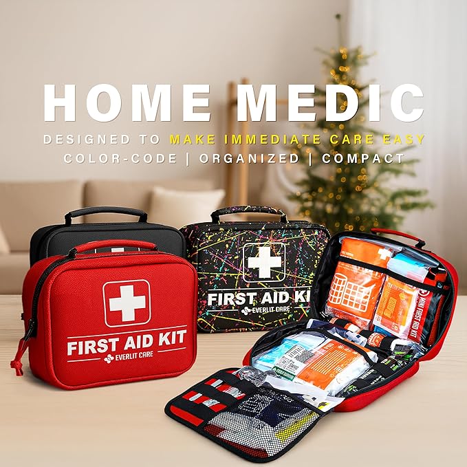 380 Pcs First Aid Kit for College Student, All-Purpose Medicine Kit for Cuts, Scrapes, Burns, Emergency Preparedness | for Home, Office, Car, Travel, Camping, Outdoor (Splatter)