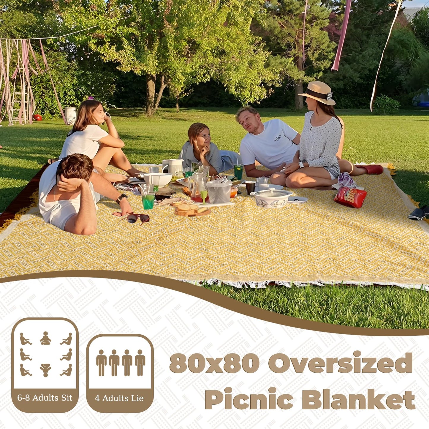 Genovega 2 in 1 Extra Large 80"* 80" Rug Picnic Waterproof Outdoor Beach Blanket Foldable Camping Mat Summer Camp Equipment Honeymoon Stuff Hawaii Essentials Hunting Accessories Car Set Women Gifts