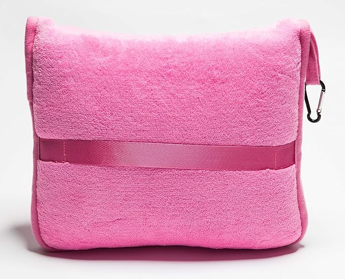 BlueHills Premium Soft Travel Blanket Pillow Airplane Blanket Packed in Soft Bag Pillowcase with Hand Luggage Belt and Backpack Clip, Compact Pack Large 2 in 1 Combo for Any Travel (Pink T004)