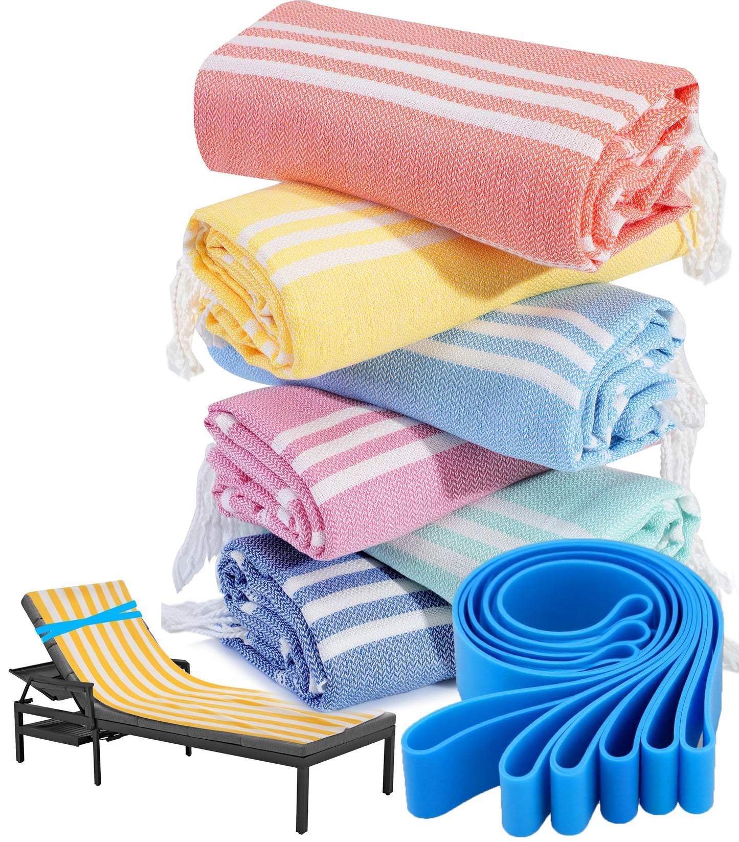 6 Packs Turkish Beach Towel Pool Swim Towels Set Bulk Soft Cotton Extra Large Sand Free Quick Dry Thin Lightweight Travel Essentials Cruise Accessories Camping Must Haves Clearance Sandless Oversized