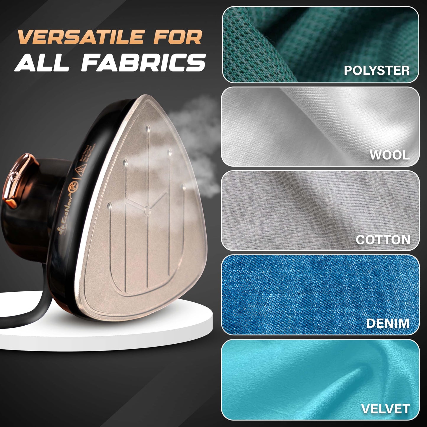 Econour 2-in-1 Mini Travel Iron & Steamer with temperature control, light indicator, and non-stick soleplate. Compact, portable, and ideal for travel, crafting, quilting, sewing, and handcraft project