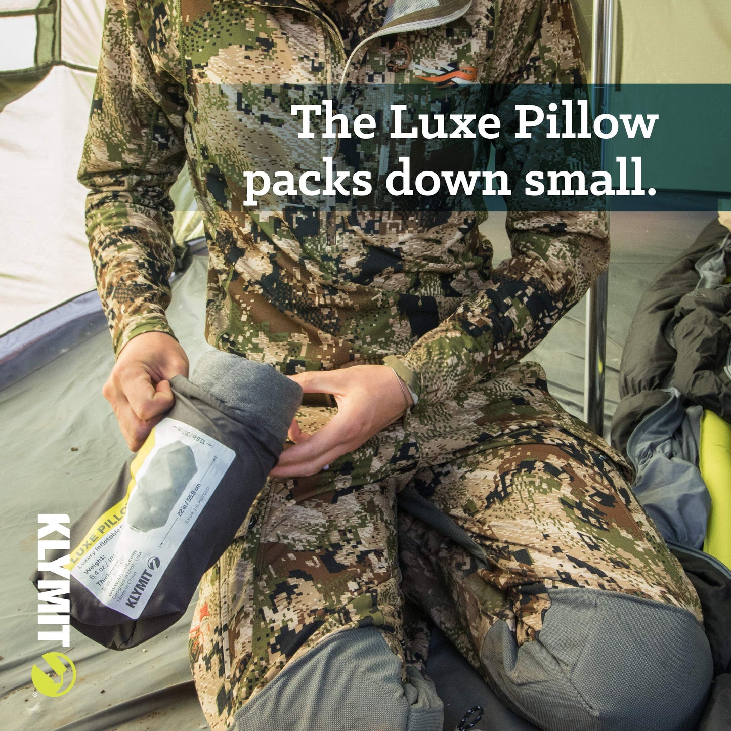 Klymit Luxe Travel Pillow, Lightweight Inflatable Hybrid Airplane, Backpacking, Hammock, and Camping Pillow, Grey