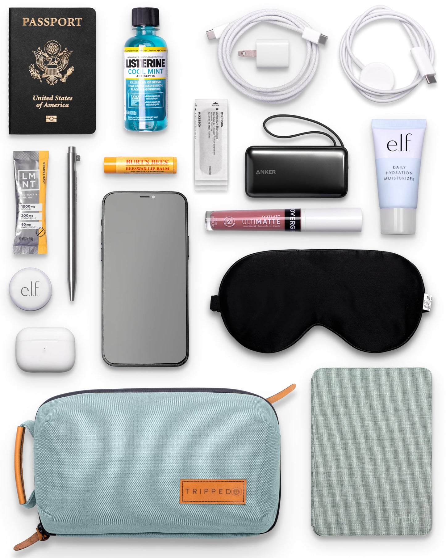 Tech Bag Organizer - Small Electronics Organizer Pouch for Travel - Premium Travel Case with Leather Accents - Mesh Pocket for Cables, Cords and Chargers (Dusty Teal)