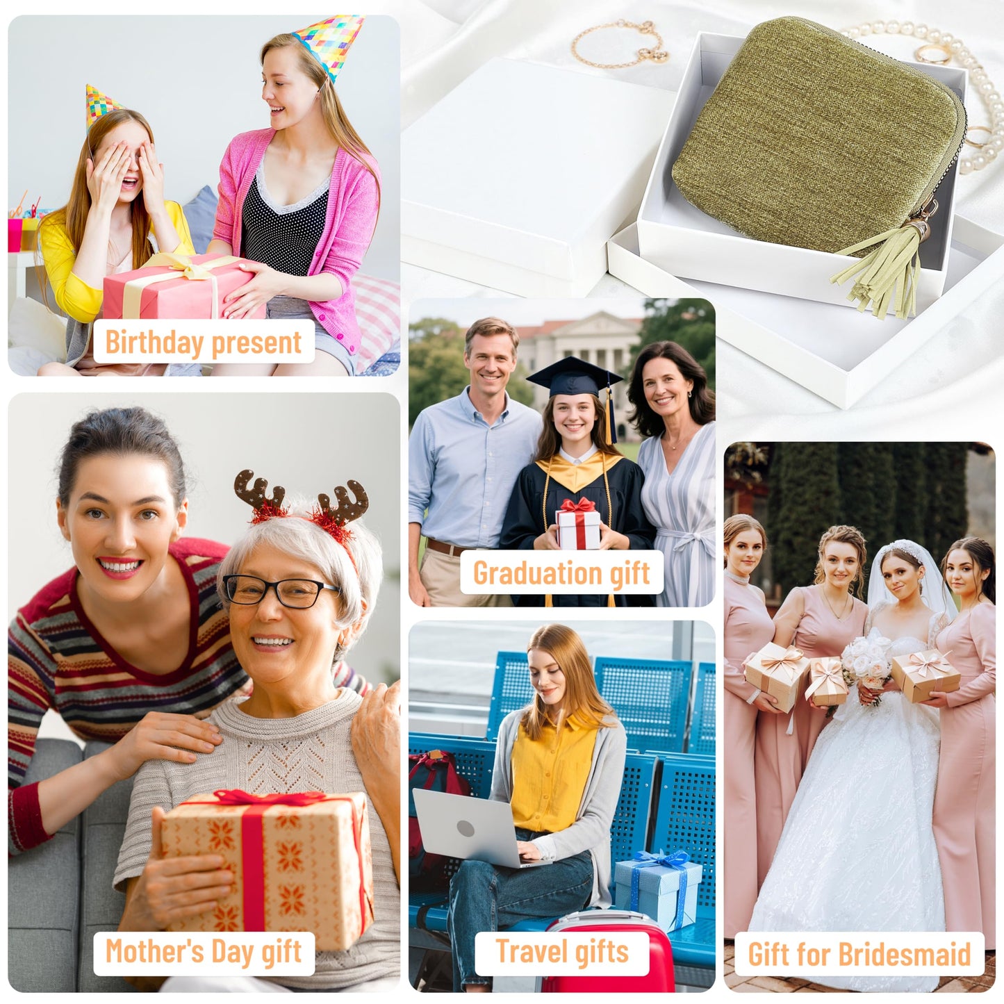 LOTOFUN Jewelry Organizer Case for Travel: 5-Layer Velvet Zipper Pouch Bag for Bangles Link Bracelets Storage Protect from Tangle Scratch (Avocado Green)