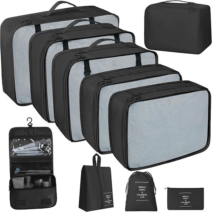 10 Pcs Set Packing Cubes - Travel Packing Organizers, Expandable Suitcase Organizer, Luggage Organizer Bags