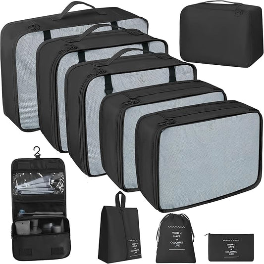 10 Pcs Set Packing Cubes - Travel Packing Organizers, Expandable Suitcase Organizer, Luggage Organizer Bags