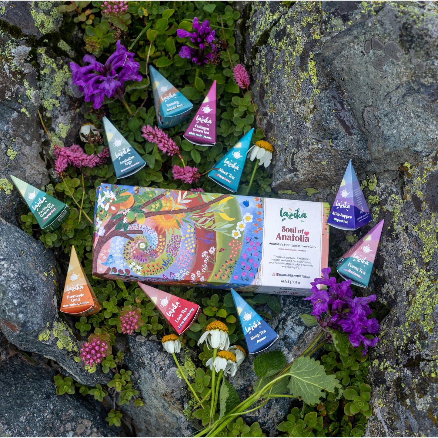 Lazika Tea Variety Pack with Lovely Presentation Box, Black, Green and Herbal Tea Sampler Gift Set, 10 Counts, Premium Collection with Pyramid Infuser Bag, Handcrafted