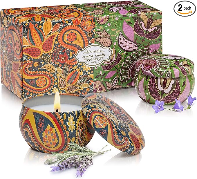 2 Pack Scented Candles, 2.5 oz Aromatherapy Candles for Home Scented, Natural Soy Candles with Floral Scents, Portable Small Jar Candle Set for Travel, Spa, Yoga, Home Decor Tin Candle Pack