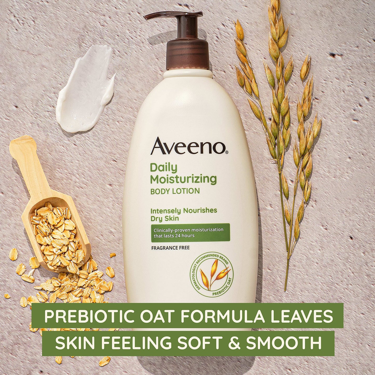 Aveeno Daily Moisturizing Body Lotion for Dry Skin with Prebiotic Oat, Fragrance & Paraben Free, Non-Greasy, Non-Comedogenic, for Sensitive Skin & 72-Hour Moisturizer 18 Fl Oz (Pack of 2)
