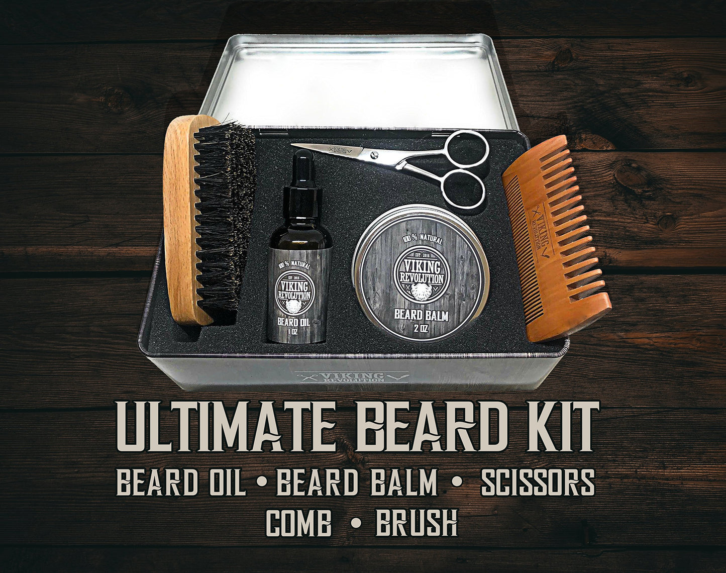 Viking Revolution - Ultimate Beard Kit - Beard Grooming Kit with Beard Brush, Beard Comb, Beard Balm, Beard Oil, Beard & Moustache Scissors - Gifts for Men