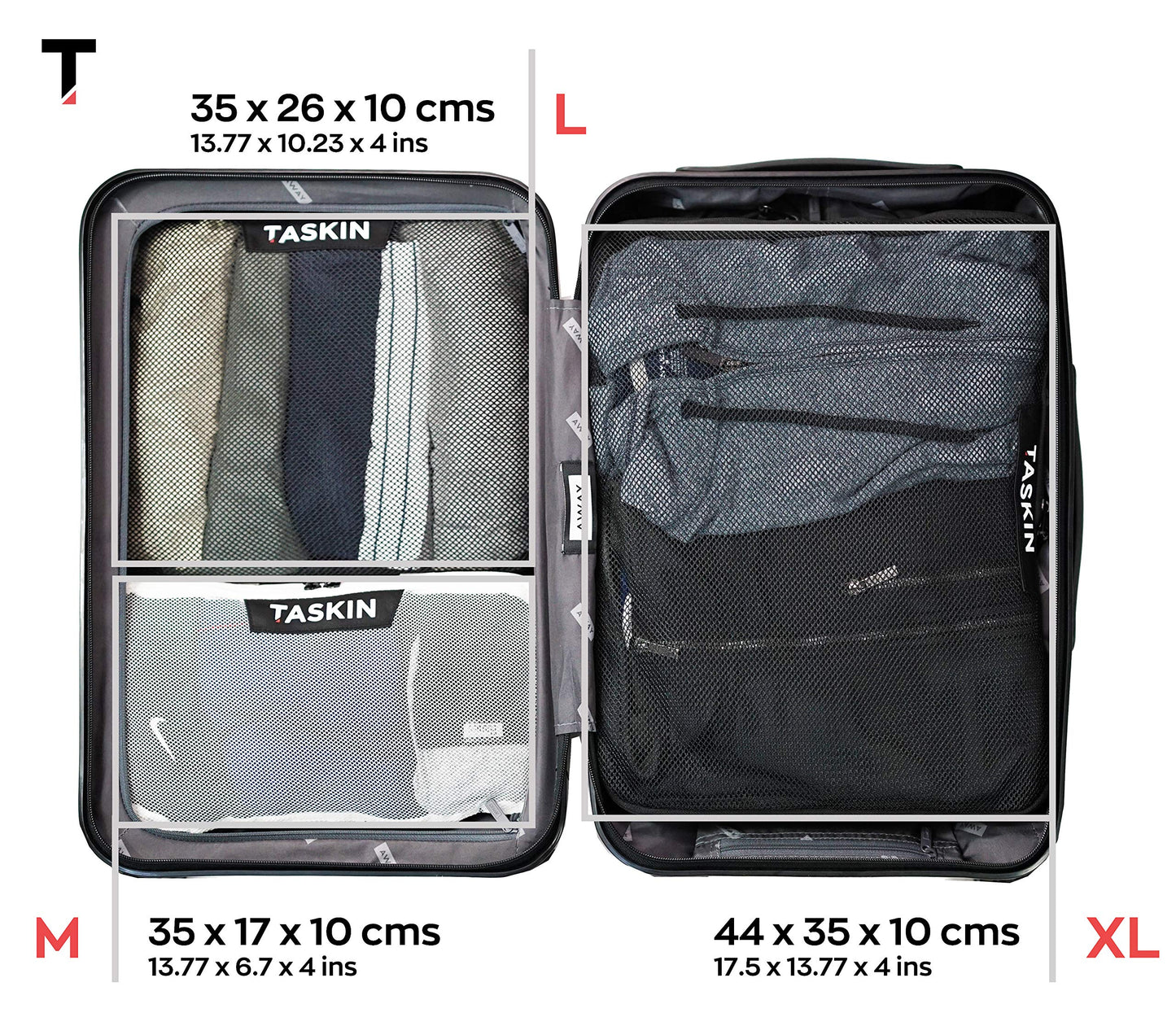 Taskin Compression Packing Cubes | Separate Clean & Dirty Compartments w/Flexible Separator | YKK Zippers | | Set of 2 (2XL)