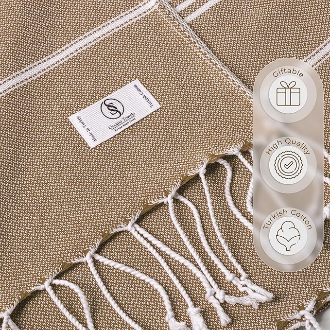 Boho Beach Towel - Quick Dry & Large (39” x 71”), Sand Free, Versatile, and Functional, Works as, Compact Beach Towel, Turkish Towel, Yoga Blanket, Travel Essential - Latte