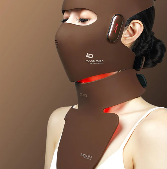 JOVS LED Neck & Chest Mask — 66 LED red light therapy skincare device for firming, lifting, and travel-ready beauty care at Glowvoyage.