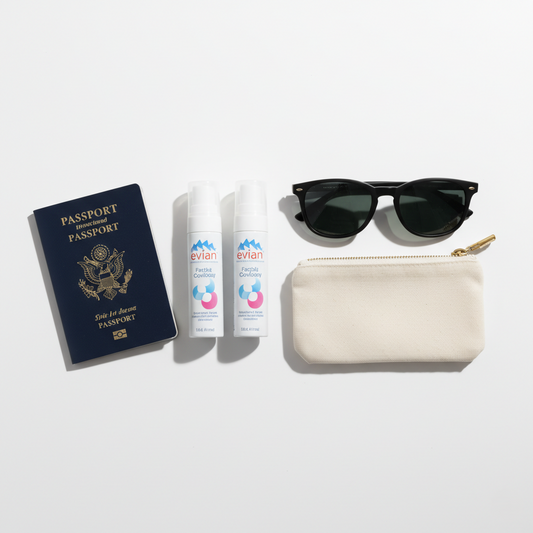 Evian Facial Spray 6-Pack — TSA-approved travel facial mist for instant hydration, makeup refresh, and skin balance, available at Glowvoyage.