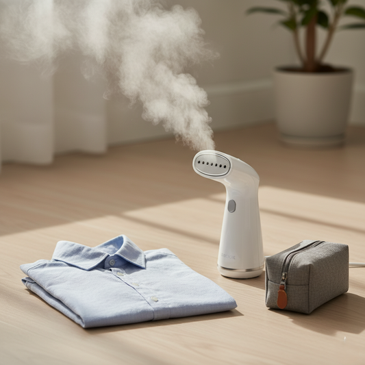 Handheld Travel Steamer — portable 1000W garment steamer with 15-second heat-up and wrinkle remover design, available at Glowvoyage.