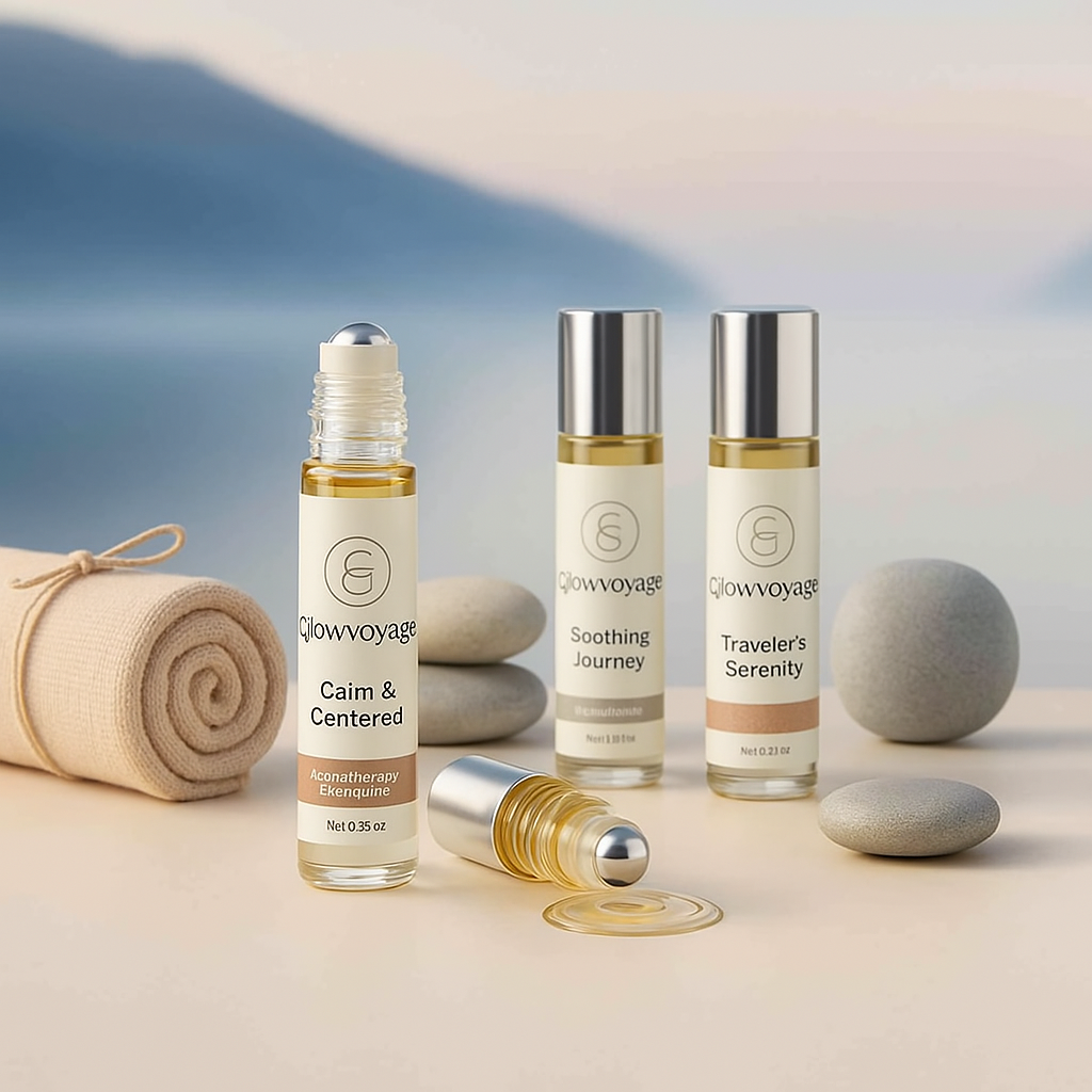 GlowVoyager aromatherapy roll-ons for calm, sleep, focus, and travel nausea relief