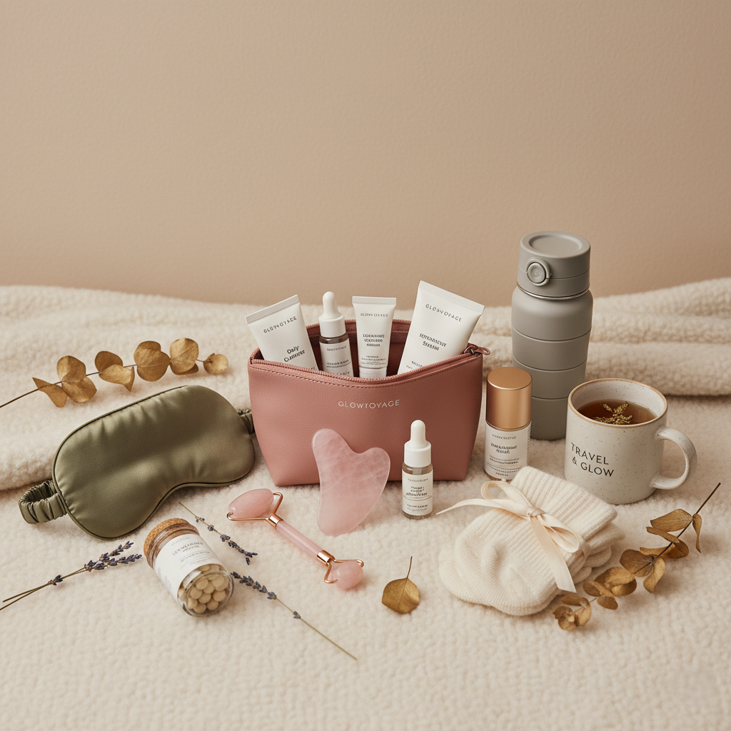 Glowvoyage best-selling travel self-care essentials including mini skincare sets and wellness accessories for women.