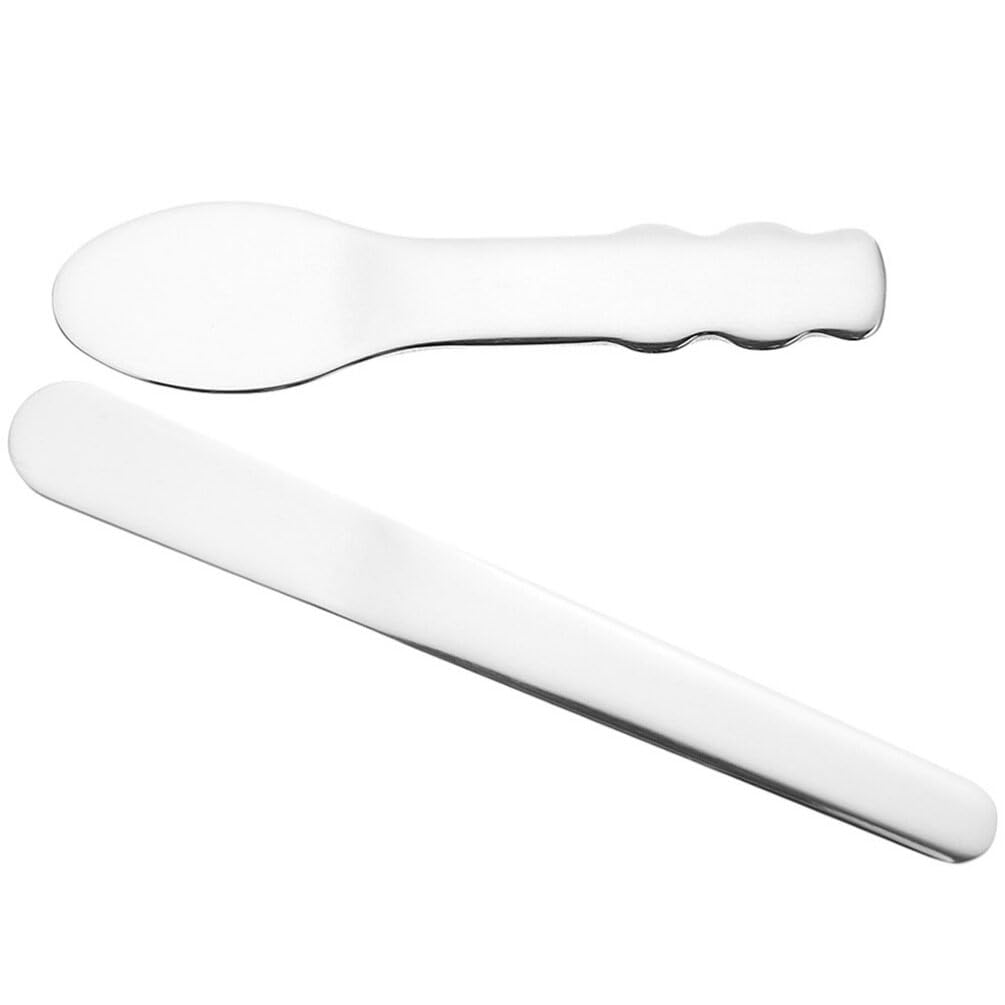 Healifty Stainless Steel Eye Cream Spoon Set - 2Pcs Reusable Skincare Spatula for Creams Lotions and Moisturizers Mini Metal Applicator for Face Care
