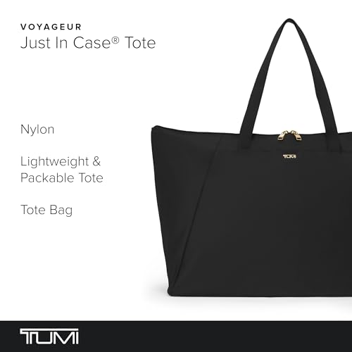 TUMI - Just In Case Tote - Foldable, Lightweight and Compact, Packable Travel Bag - Folds Into Included Pouch - Large, Black with Gold Hardware