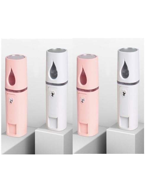 4 Pack Handheld Personal Diffuser Portable Facial Spray Steamer Mist Spray Cleaning Pores Water SPA Moisturizing Hydrating Face Sprayer, USB Rechargeable Mini Beauty Device - Pink and White