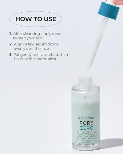 BE THE SKIN BHA+ Pore Zero Advanced Serum - AHA BHA Face Serum for Intense Pore Care and Sebum Control - Pore Minimizer for Acne Blackheads Open Pores, 1.01 fl.oz.