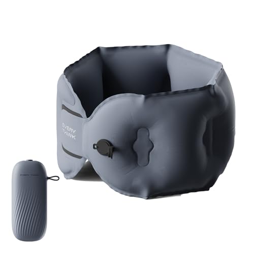 EVERY THINK Inflatable Travel Pillow - Travel Pillow for Long Flight, Inflatable Neck Pillow for Traveling, Pocket Blow Up Pillow for Airplane, Bus, Train, Car, Office, Home (Navy Blue)