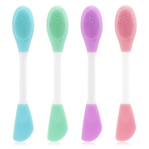 4 Pack Silicone Face Mask Applicator, 2 in 1 Double-Sided Facial Scrubber Brush Tool, Double-Head Manual Cleansing Brush for Deep Gentle Exfoliating