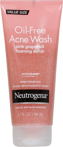 Neutrogena Oil Free Pink Grapefruit Acne Face Wash with Vitamin C, 2% Salicylic Acid Acne Treatment, Gentle Foaming Vitamin C Facial Scrub to Treat & Prevent Breakouts, 6.7 fl. oz