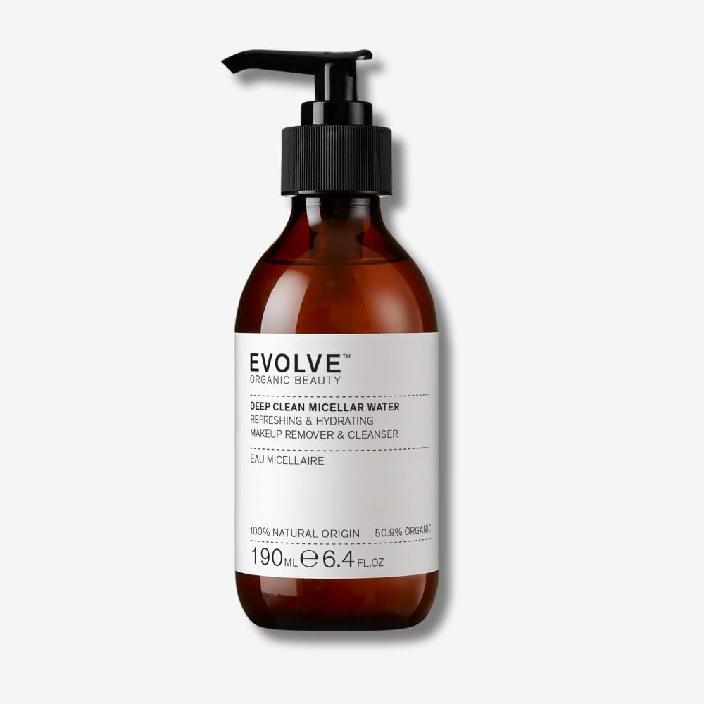 Evolve Organic Beauty - Deep Clean Micellar Water | Refresh, Hydrate, Soothe | Moringa Peptide, Hyaluronic Acid | Small-Batch, Vegan Clean Beauty (6.4 fl oz | 190 mL) Package May Vary