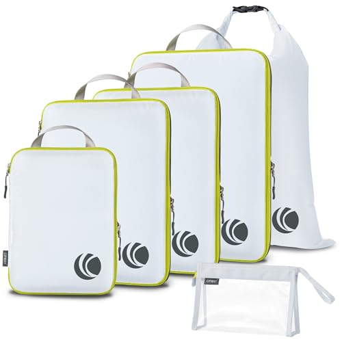 Cipway Compression Packing Cubes, Ultralight Luggage Organizer Bags with Laundry Bags and Clear Toiletries Bag,Travel Essentials for Carry on Suitcase (6 Piece,White)