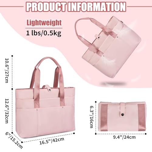 Large Tote Bag for Women with Multiple Pockets, Water Resistant Foldable Tote Bag Utility Tote, Lightweight Shoulder Bag Handbag for Travel, Work, Pink