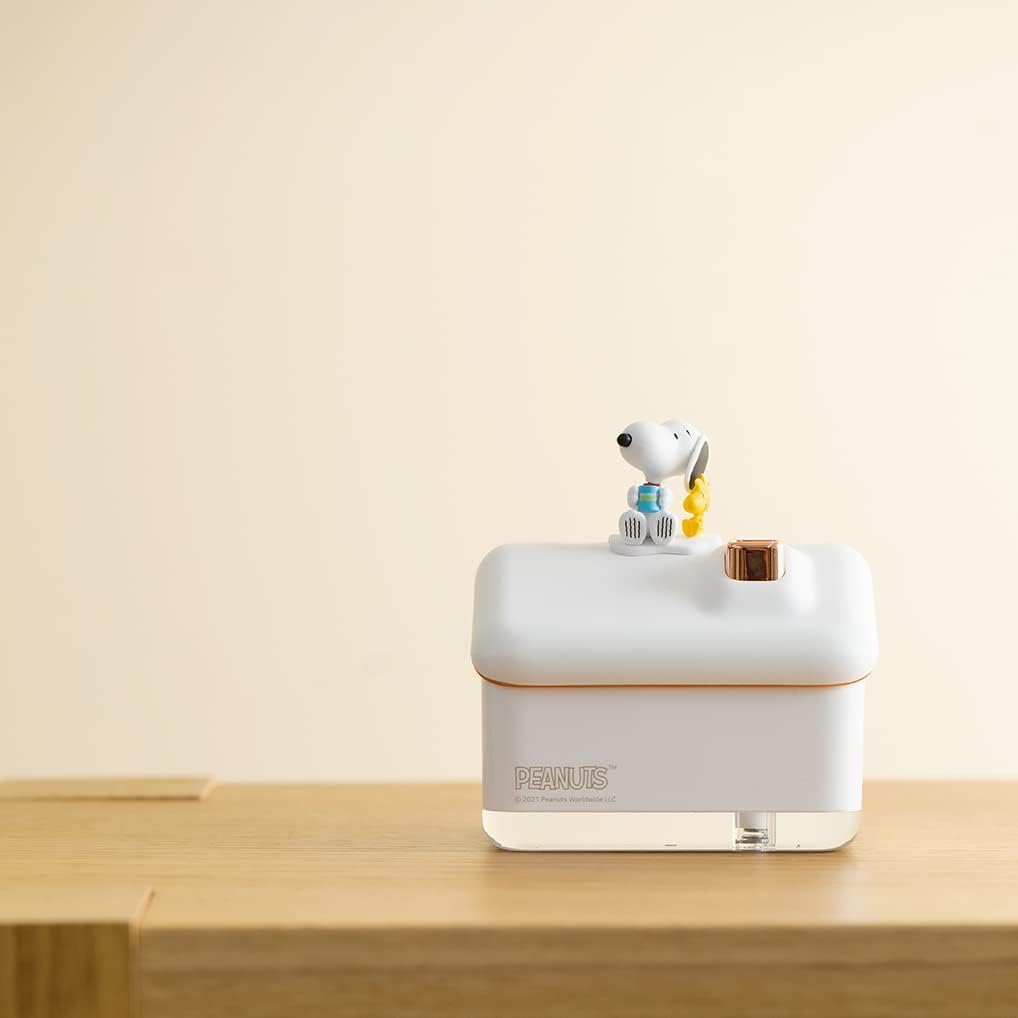 Snoopy Mood Light & Humidifier - Mini Desk Lamp, Rainbow Color, 300ml (10oz), Sprays 50ml (1.7oz) per Hour, 5 Modes, Beige [OFFICIAL LICENSE]