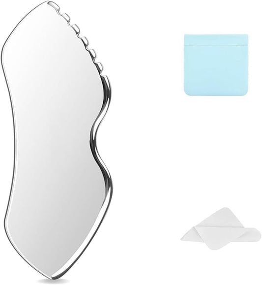 Jagged Edge Gua Sha Facial Tools Stainless Steel - Lift, Depuff & Glow | Spa-Grade, Travel-Ready, Metal GuaSha Tool for Face, Neck, Body Lymphatic Drainage Massager Natural Skin Care
