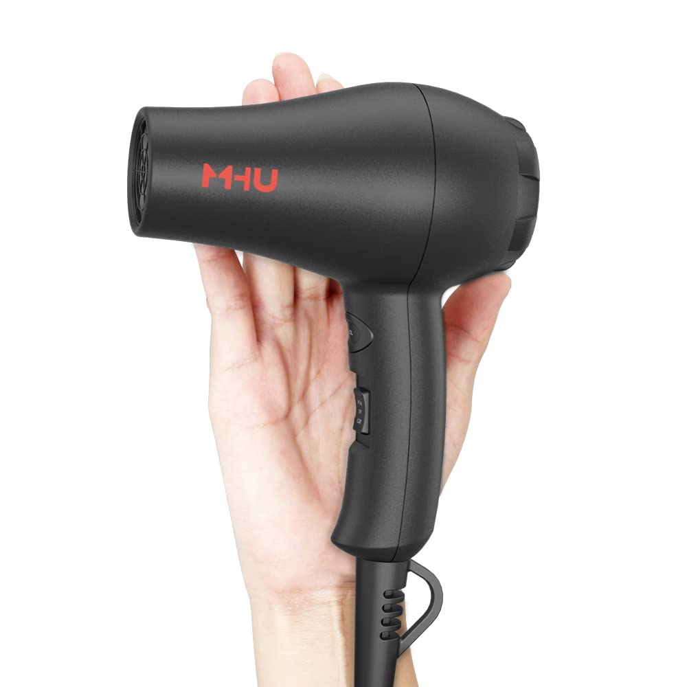 Travel Mini Hair Dryer Ceramic Ionic 1000 Watts Blow Dryer for RV Lightweight 2 Speed Settings with a Concentrator, Black