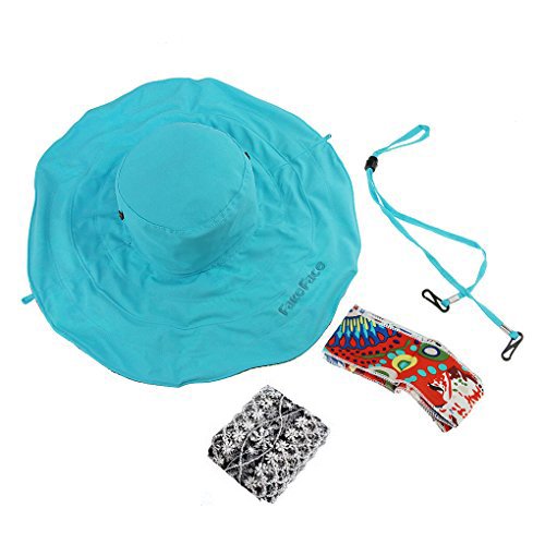 Women's Foldable Floppy Reversible Travel Beach Sun Visor Hat Wide Brim UPF 50+ Blue