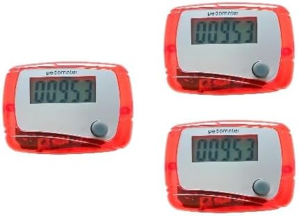 3Pcs Red Portable Counter Mini Digital LCD Pedometer Sports Walking Running Step Counter Meter Walking Distance Miles,Exercise Time, Calorie Counter, Daily Target Monitor