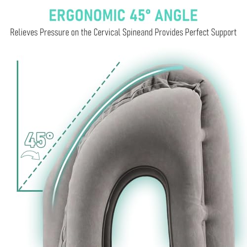 Gloserin Inflatable Travel Pillow for Airplanes, Airplane Pillow for Supports Neck, Used for Planes, Trains, Cars, Includes Storage Bag, Eye Mask & Earplugs (Grey)