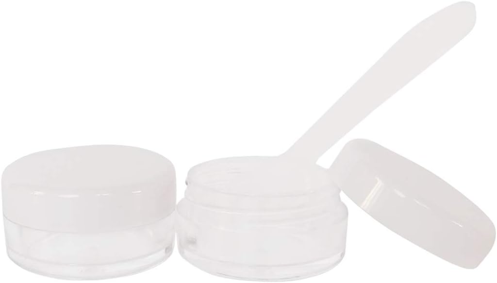 Wopanxye 20pcs 5g Small Travel Sample Cosmetic Containers for Make-up Eye Shadow Nails Lotion Powder Gems Beads Jewelry Cream, 5ml Clear Round Pot Jars with White Lid， Mini 5ml Plastic Sample Jars