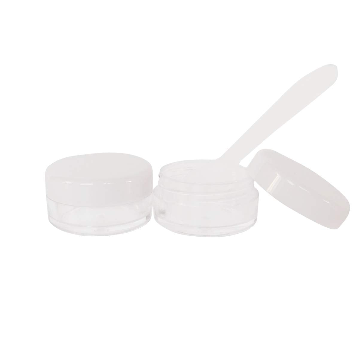 Wopanxye 20pcs 5g Small Travel Sample Cosmetic Containers for Make-up Eye Shadow Nails Lotion Powder Gems Beads Jewelry Cream, 5ml Clear Round Pot Jars with White Lid， Mini 5ml Plastic Sample Jars