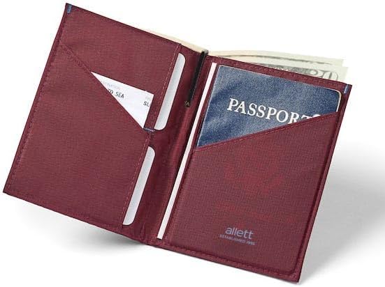 Allett Travel Wallet, Mulberry | Nylon, Thin Bifold, RFID Blocking, Minimalistic, Front Pocket | Holds Up To 10 Cards & Passport | For Men & Women