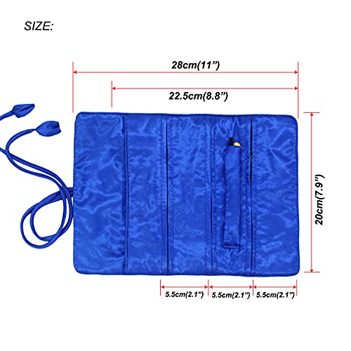 Wei Long Jewelry Roll,Travel Jewelry Roll Bag,Silk Embroidery Brocade Jewelry Organizer Case with Tie Close (Butterfly,Dark Blue)