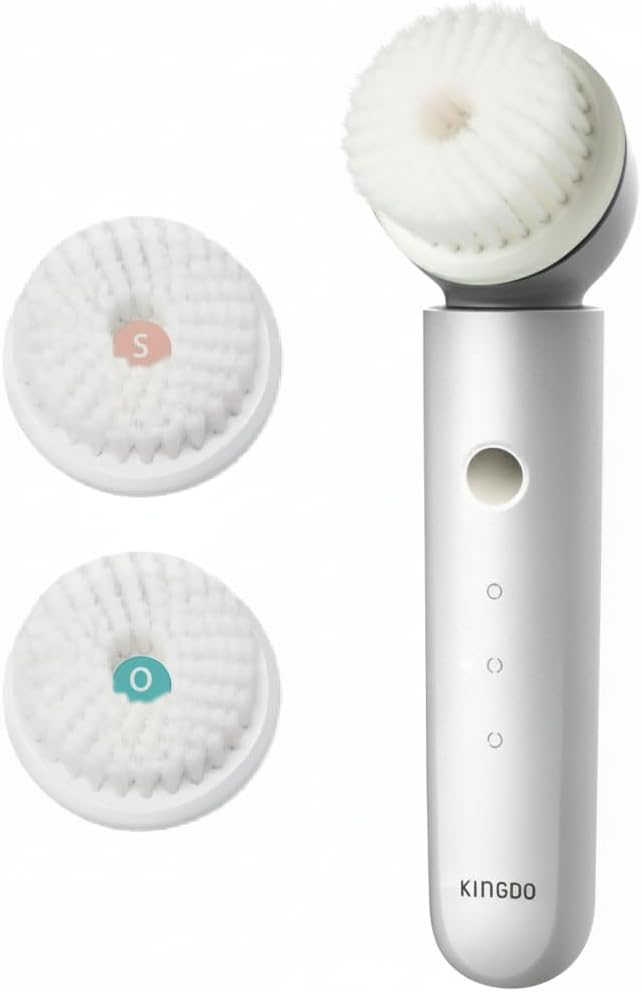 KINGDO Sonic Facial Cleansing Brush, Electric Face Scrubber with 3 Cleaning Modes, IPX7 Waterproof face Brushes for Cleansing with 2 Magnetic Brush Heads, Rechargeable Battery for All Skin Types
