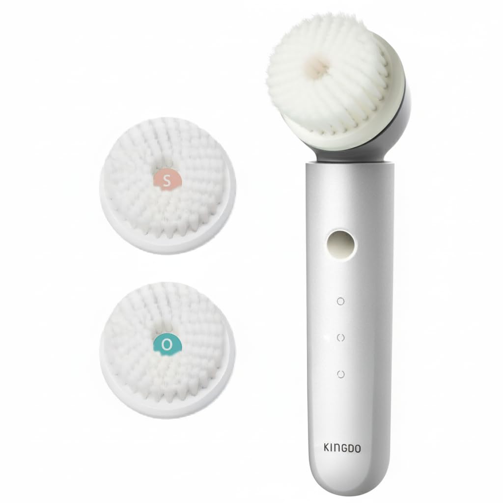 KINGDO Sonic Facial Cleansing Brush, Electric Face Scrubber with 3 Cleaning Modes, IPX7 Waterproof face Brushes for Cleansing with 2 Magnetic Brush Heads, Rechargeable Battery for All Skin Types