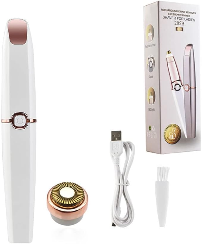 2 in 1 Eyebrow Trimmer Facial Hair Remover Electric Razor for Women Pubic Hair Bikini Shaver Epilator for Face Peach Fuzz Lips Painless Rechargeable Portable