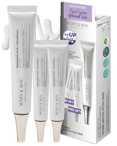 Mary&May Glutathione Eye Cream Special Set - Powerful Antioxidant, Reduces Dark Circles in the Eye, Improve Uneven Skin Tone with Vitamin C, 1.01 oz.+ Mini 0.4oz 2 Pack