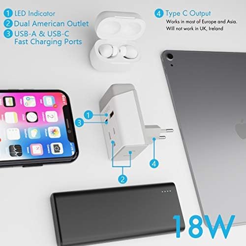 Ceptics Italy, Chile Travel 2 Pack Plug Adapter QC 3.0 & PD, Safe Dual USB & USB-C - 2 USA Socket Compact & Powerful - Use in Rome, Milan, Greece - Type C, Type L - Fast Charging (AP-9C-12-PK)