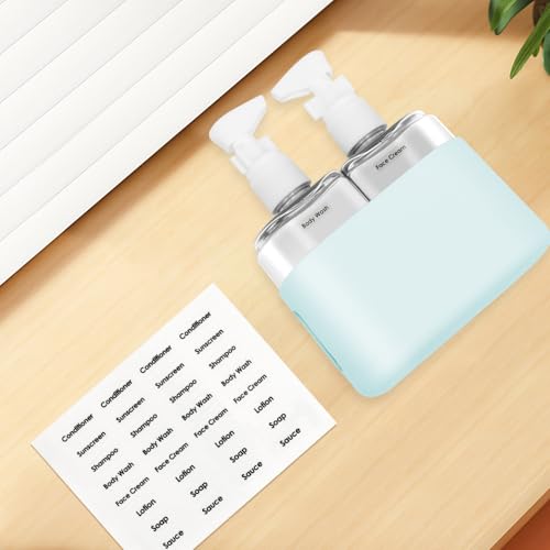 Skycase Travel Bottles - Leak Proof Refillable Tsa Approved Travel Size Toiletries, 2 in 1 Liquid Bottles Containers with Labels and Funnel Airplane Accessories Kits for Lotion Liquid (Blue)