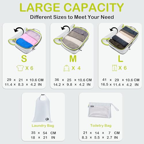 Cipway Compression Packing Cubes, Ultralight Luggage Organizer Bags with Laundry Bags and Clear Toiletries Bag,Travel Essentials for Carry on Suitcase (6 Piece,White)